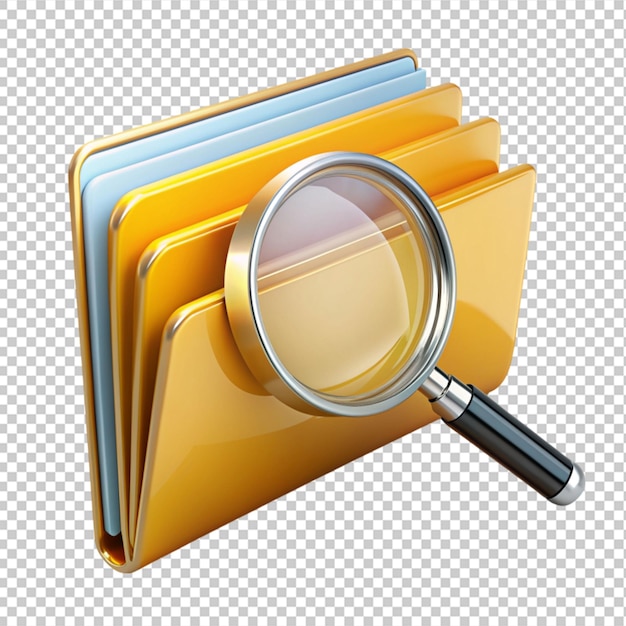 PSD folder search with magnifying glass on transparent background