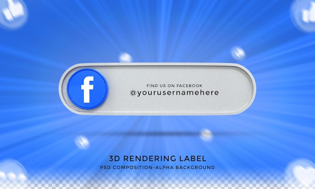 PSD follow me on facebook social media lower third 3d design render icon badge with frame