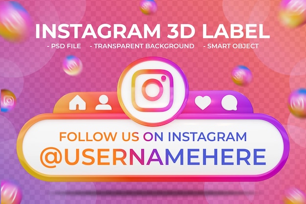 Follow me on Instagram social media 3d design render icon badge