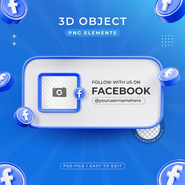 Follow with Us On Facebook Profile Social Media 3D Render Isolated for Composition