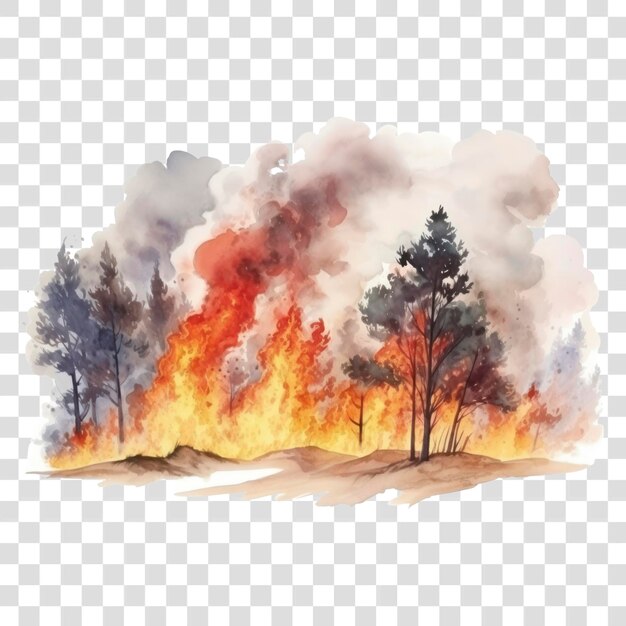 PSD forest fire watercolor illustration