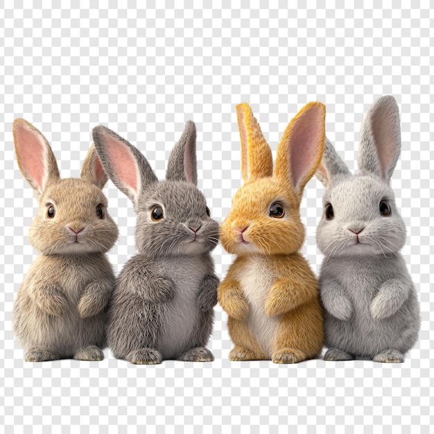 PSD four adorable bunnies sitting together