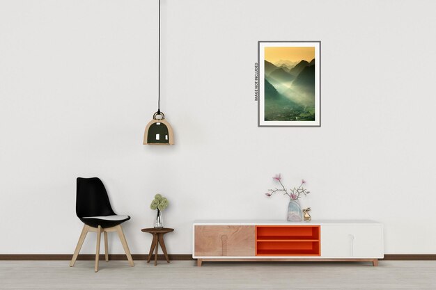 PSD frame mockup in living room interior