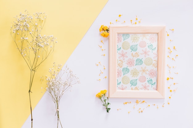 PSD frame mockup with floral decoration