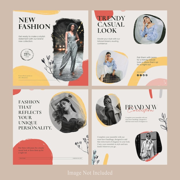 PSD free fashion social media template with watercolor post set psd