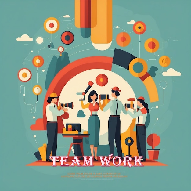 PSD free vector team work concept with flat design