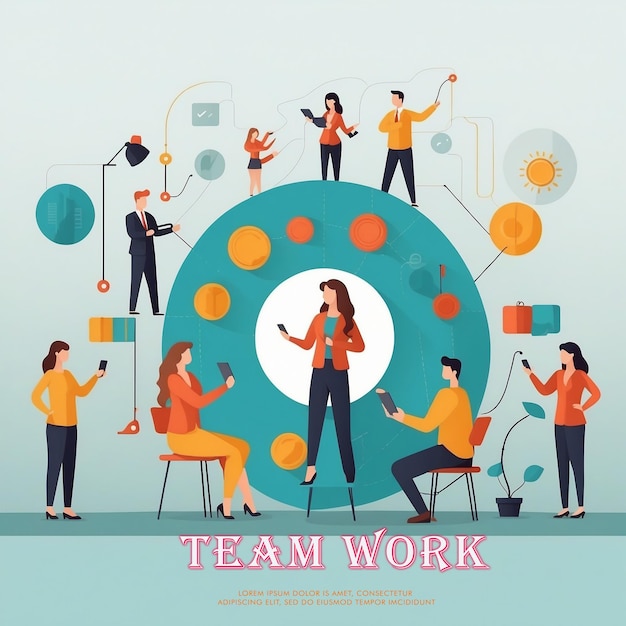 PSD free vector team work concept with flat design