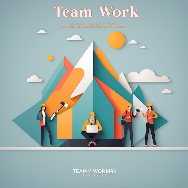 PSD free vector team work concept with flat design