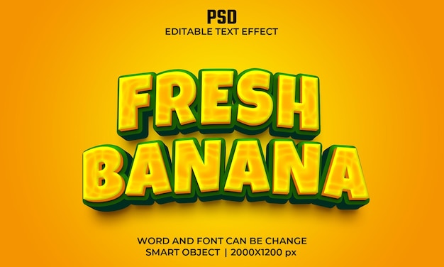 Fresh banana 3d editable text effect Premium Psd with background