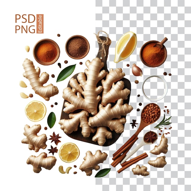 PSD fresh ginger root transparent on white background png file download