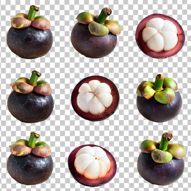 fresh mangosteen sliced isolated on transparent background