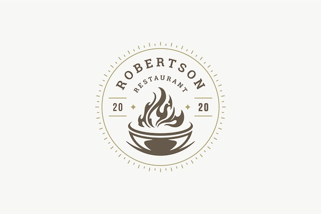 PSD fresh prepared meal bowl burning fire flame premium restaurant vintage logo design template