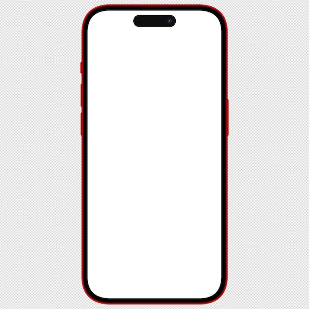 PSD front side photo of red smartphone similar to iphone without background template for mockup