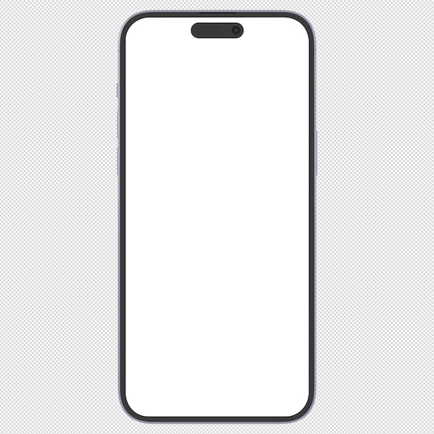 Front side photo of violet smartphone similar to iphone without background Template for mockup