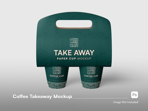 Front View Modern Take Away Coffee Cup with Holder 3D Isolated Mockup