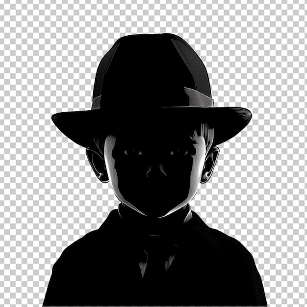 PSD frontal silhouette of a child detective on transparent background