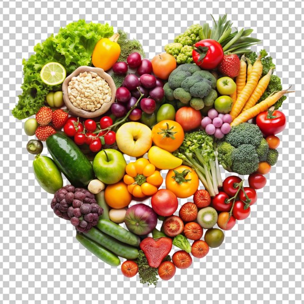 PSD fruits and vegetables in heart shape png