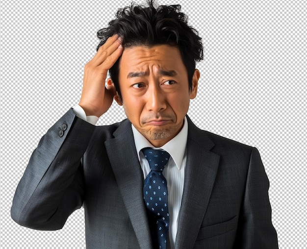 PSD frustrated businessman scratching his head in confusion and stress