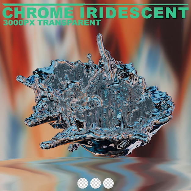 PSD futuristic chrome liquid iridescent abstract metallic shape 3d render