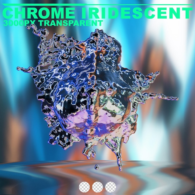 PSD futuristic chrome liquid iridescent abstract metallic shape 3d render