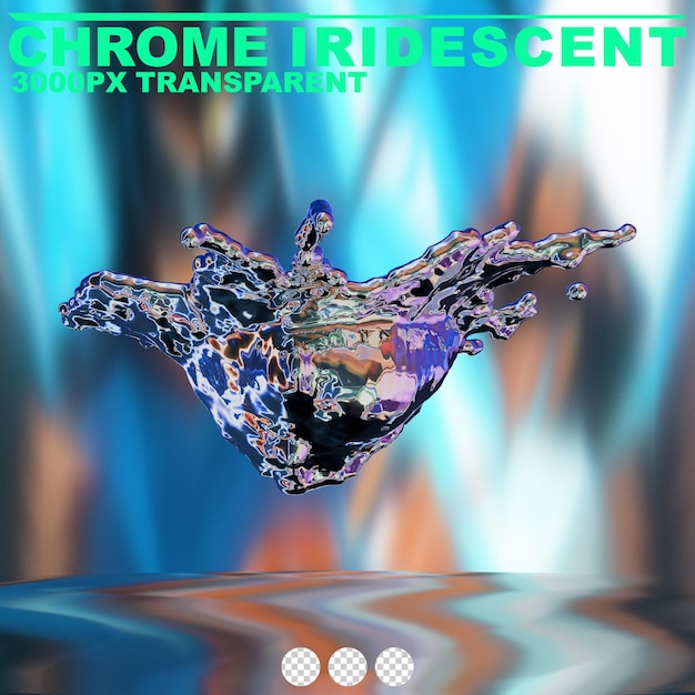 PSD futuristic chrome liquid iridescent abstract metallic shape 3d render