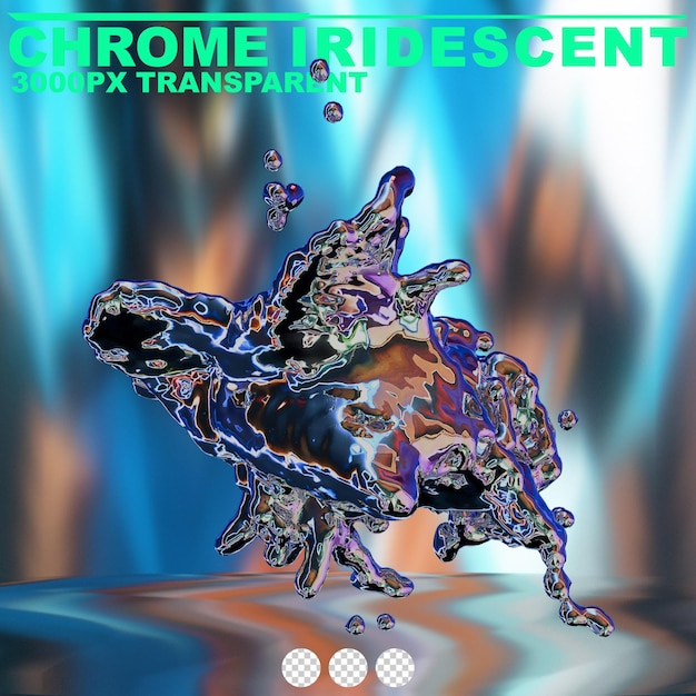 PSD futuristic chrome liquid iridescent abstract metallic shape 3d render