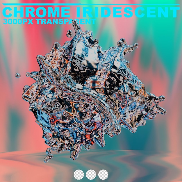 futuristic chrome liquid iridescent Abstract metallic shape 3d render