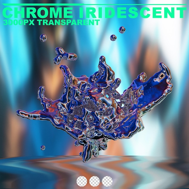 PSD futuristic chrome liquid iridescent abstract metallic shape 3d render