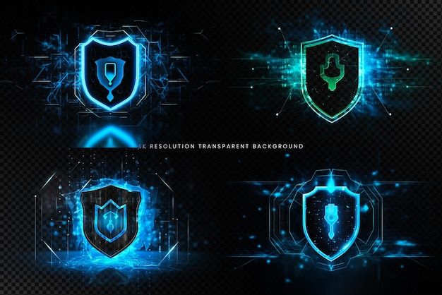 PSD futuristic hologram protection defense shield collection on transparent background