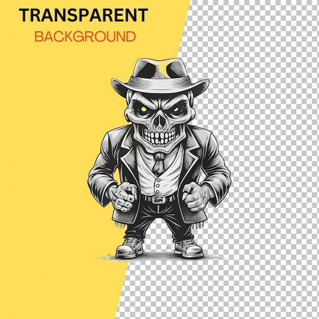 PSD gangster skull man transparent background