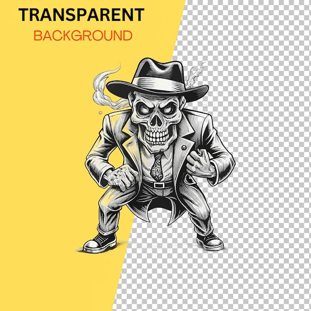 PSD gangster skull man transparent background