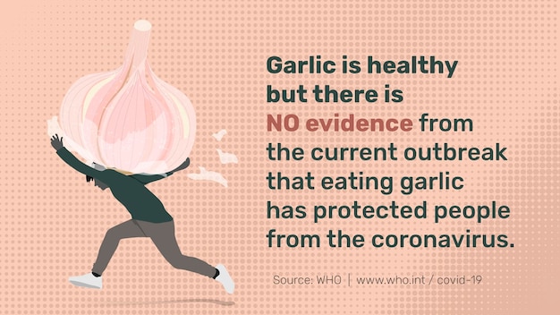 PSD garlic does not help with coronavirus prevention social template source who mockup