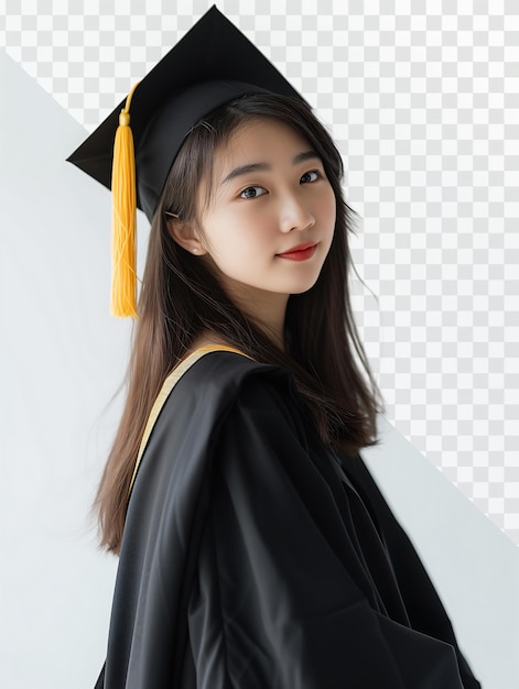 PSD a girl in a graduation cap and gown with a red lip