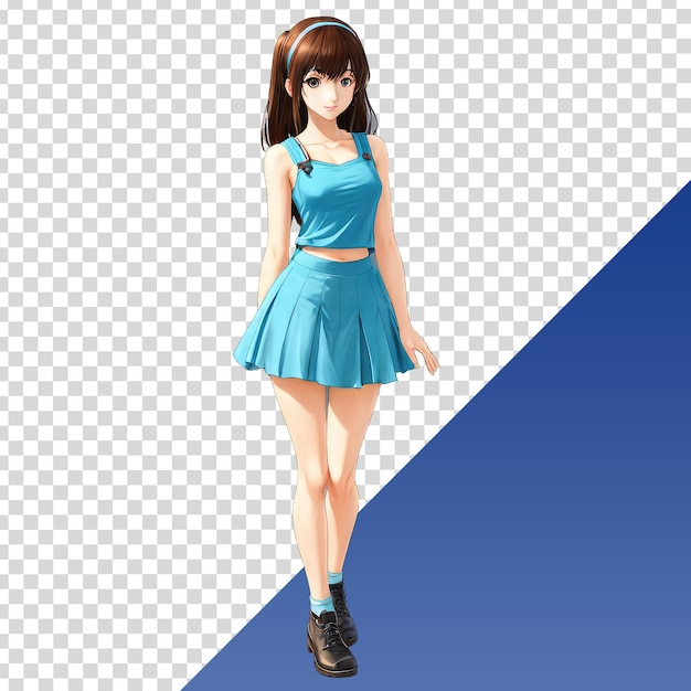 PSD a girl with a blue skirt and a blue background