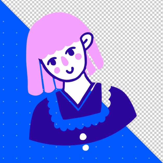 a girl with pink hair and a blue and purple shirt