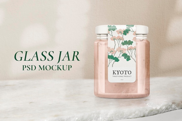 Glass jar mockup psd, food product packaging and branding