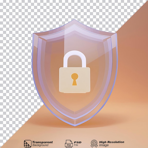 PSD glass lock shield icon isolated on transparent background