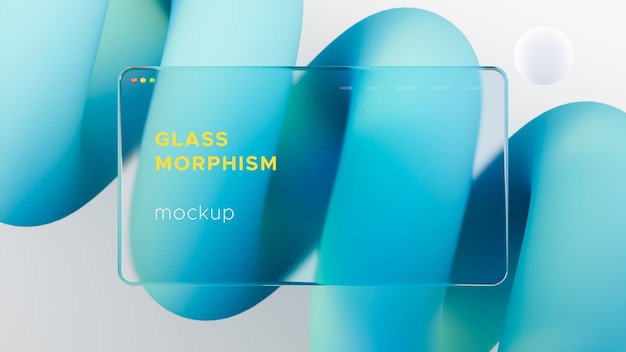 PSD glass morphism gradient mockup in abstract blue spiral background