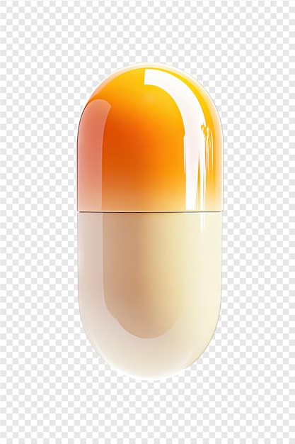 a glass of orange liquid with a yellow lid on a transparent background