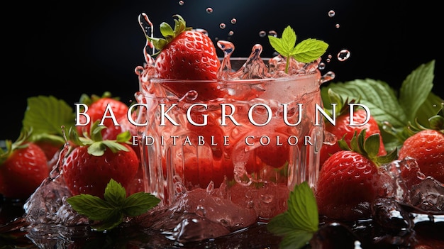 A glass of strawberry juice with a splash coming out of the glass on a white background