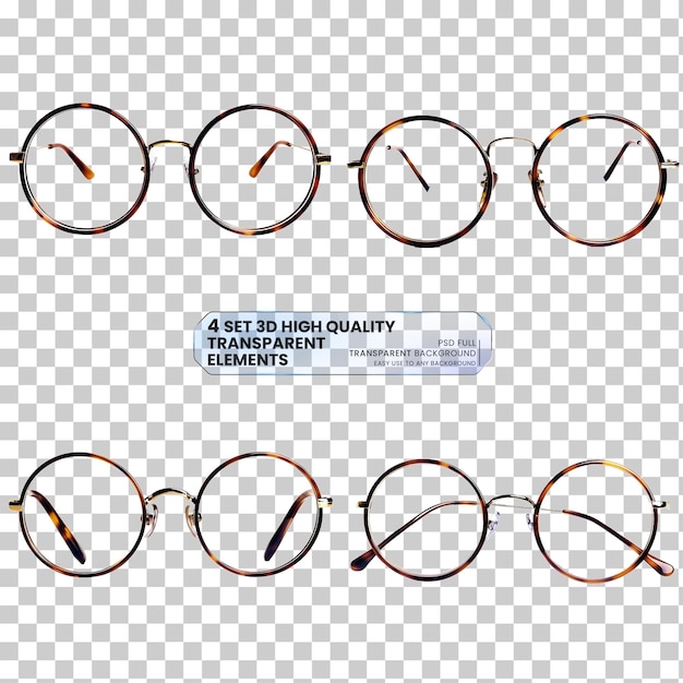 PSD glasses two circular or oval shaped lenses connected on transparent background