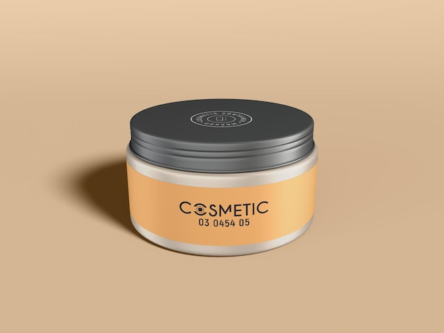 Glossy Plastic Cosmetic Cream Container with metal cap Branding Mockup