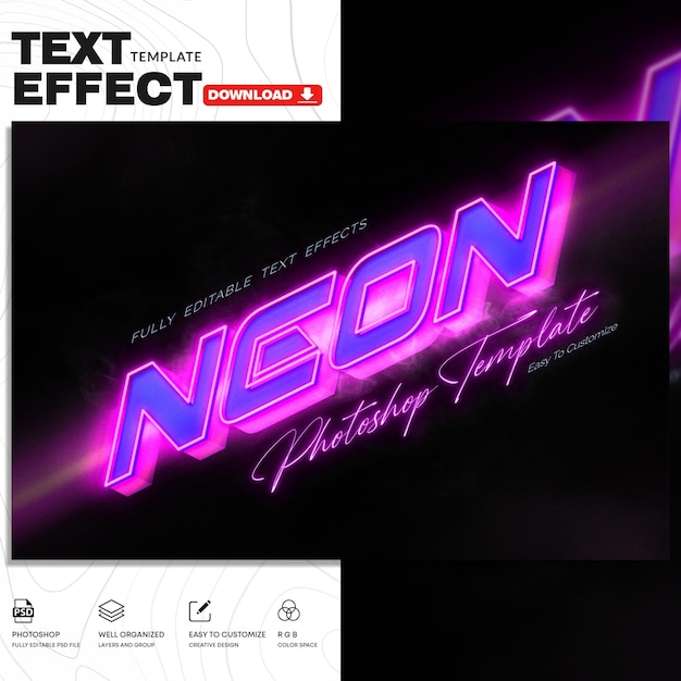 Glowing Neon Text Effect PSD-sjabloon