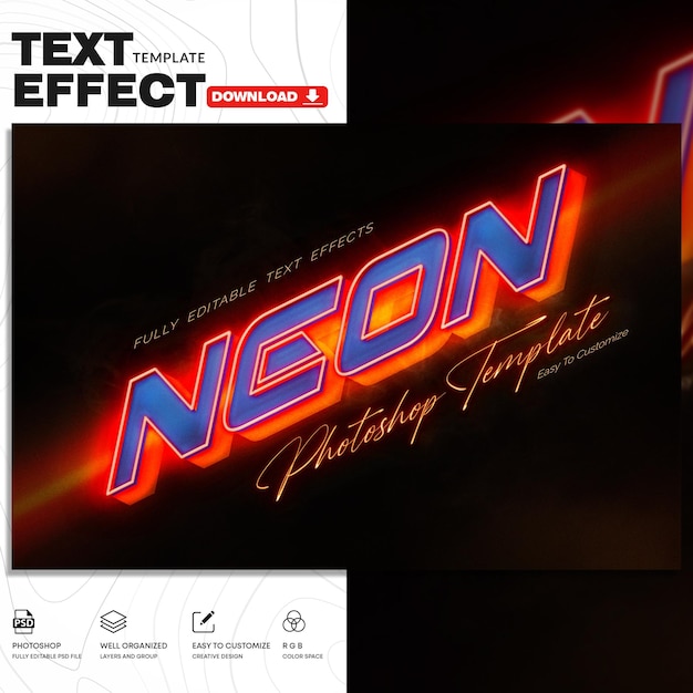 Glowing Neon Text Effect PSD-sjabloon