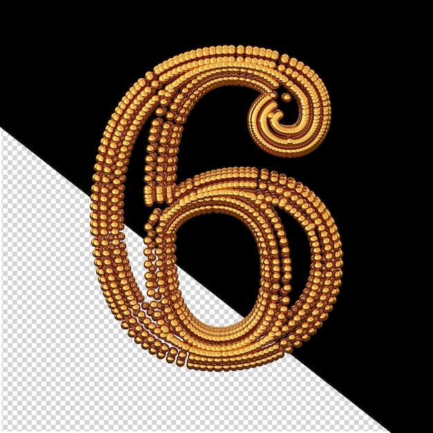 PSD gold 3d symbol made of spheres number 6