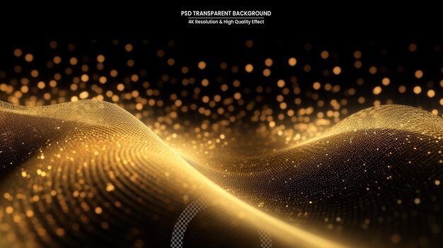 PSD gold glittering color wavy wave design element with glitter effect dark background