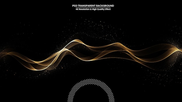 PSD gold glittering color wavy wave design element with glitter effect dark background