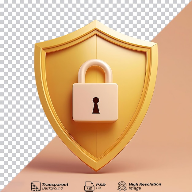 PSD gold lock shield icon isolated on transparent background