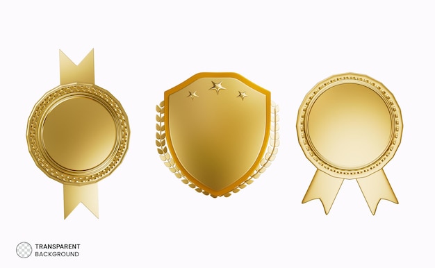 Gold medal set icon 3d render illustration