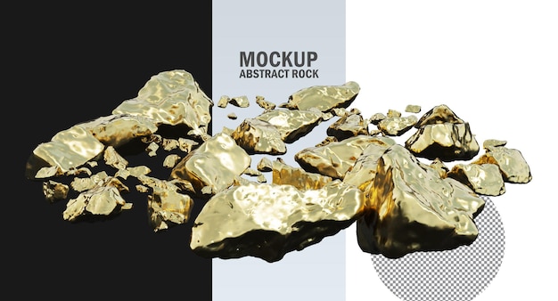 Gold rocks and silver rocks isolated, Metallic gold and silver clipping path, Raw gold and silver